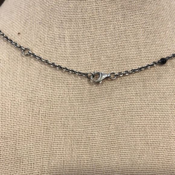 PANDORA Sincerity Sterling Silver Y Drop Mother of Pearl Onyx Station Necklace - Picture 5 of 12